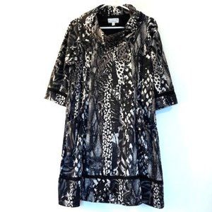 Signature by Bobbie Bee Black and White Dress with Animal Print Pattern